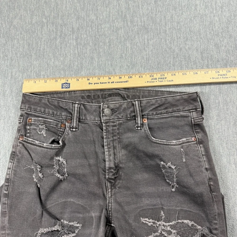 American Eagle Jeans Mens 32x32 Black Airflex+ Distressed Ripped Skinny Stretch
